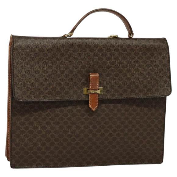 CELINE Macadam Canvas Business Bag PVC Leather Brown Gold Auth 113439