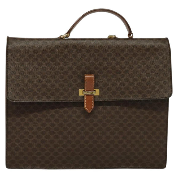 CELINE Macadam Canvas Business Bag PVC Leather Brown Gold Auth 113439