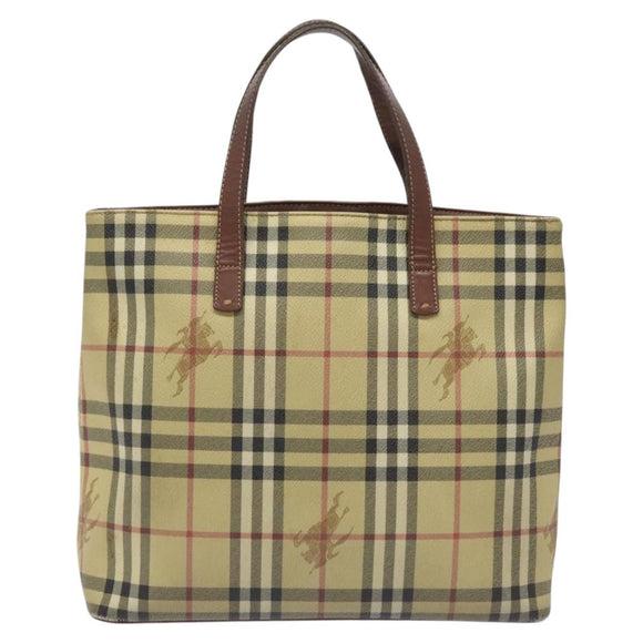 BURBERRY Nova Check Tote Bag PVC Leather Beige Auth 113447