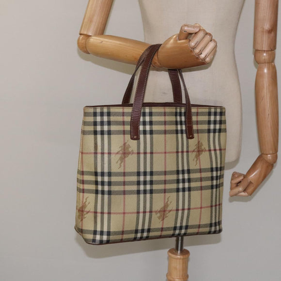BURBERRY Nova Check Tote Bag PVC Leather Beige Auth 113447