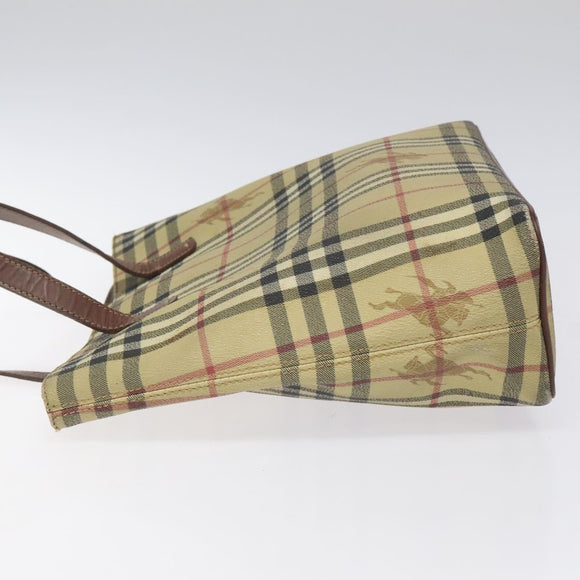 BURBERRY Nova Check Tote Bag PVC Leather Beige Auth 113447