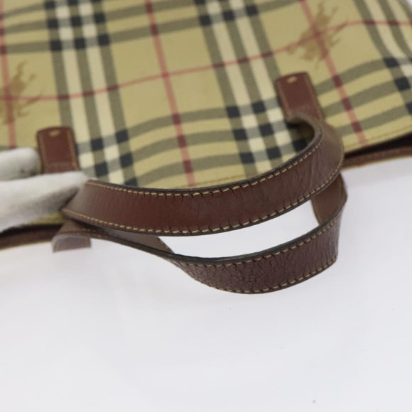 BURBERRY Nova Check Tote Bag PVC Leather Beige Auth 113447
