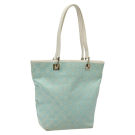 GUCCI GG Canvas Tote Bag Light Blue Gold 002 1099 Auth 113505