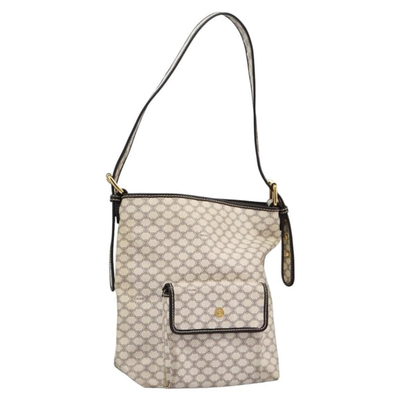 CELINE Macadam Canvas Shoulder Bag PVC Leather White Auth 113508