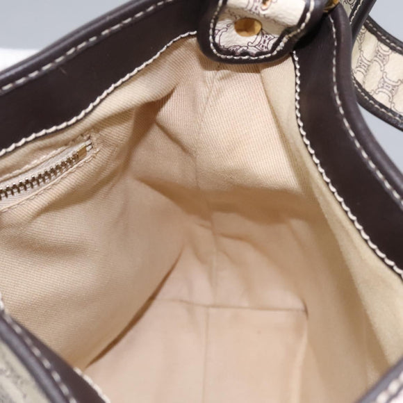 CELINE Macadam Canvas Shoulder Bag PVC Leather White Auth 113508