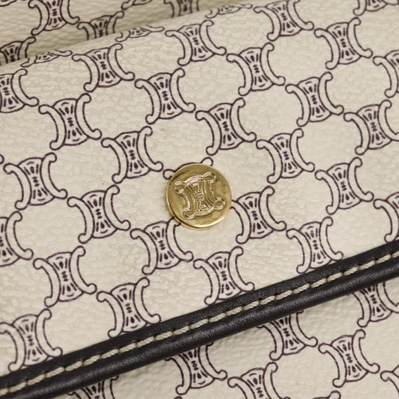 CELINE Macadam Canvas Shoulder Bag PVC Leather White Auth 113508