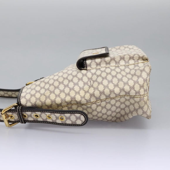 CELINE Macadam Canvas Shoulder Bag PVC Leather White Auth 113508