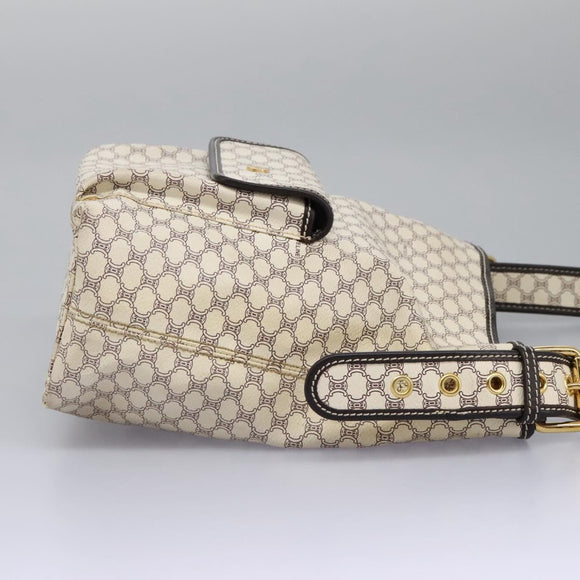 CELINE Macadam Canvas Shoulder Bag PVC Leather White Auth 113508