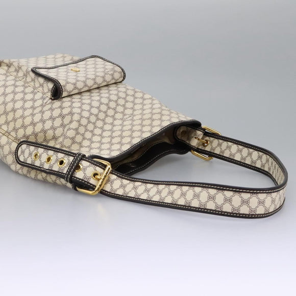 CELINE Macadam Canvas Shoulder Bag PVC Leather White Auth 113508