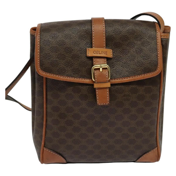 CELINE Macadam Canvas Shoulder Bag PVC Brown Gold Auth 113509