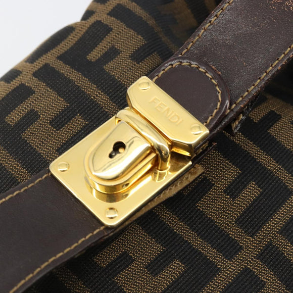 FENDI Zucca Canvas Hand Bag Brown Black Auth 113512