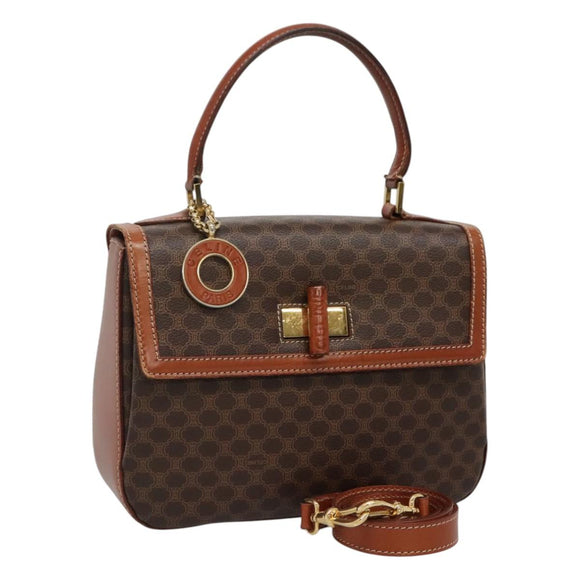 CELINE Macadam Canvas Hand Bag PVC Leather 2way Brown Auth 113560