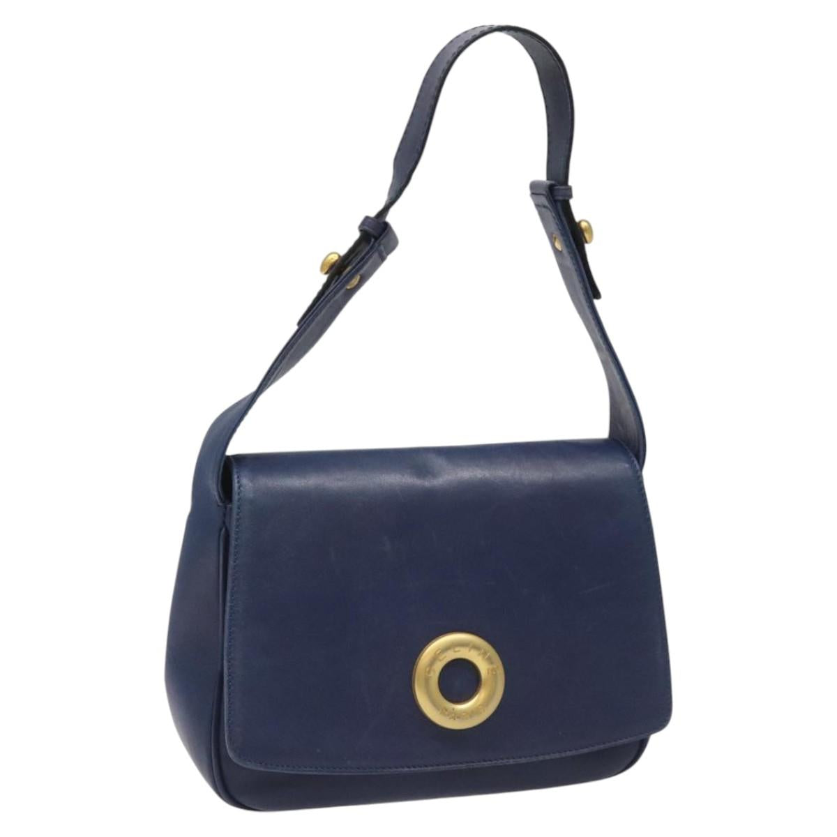 CELINE Shoulder Bag Leather Blue Auth 113569