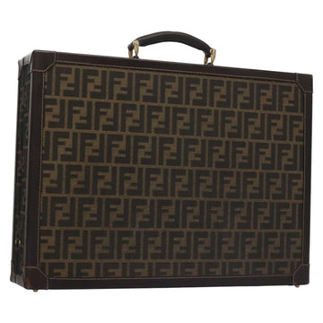 FENDI Attache case Zucca Canvas Trunk Black Brown Auth 113581