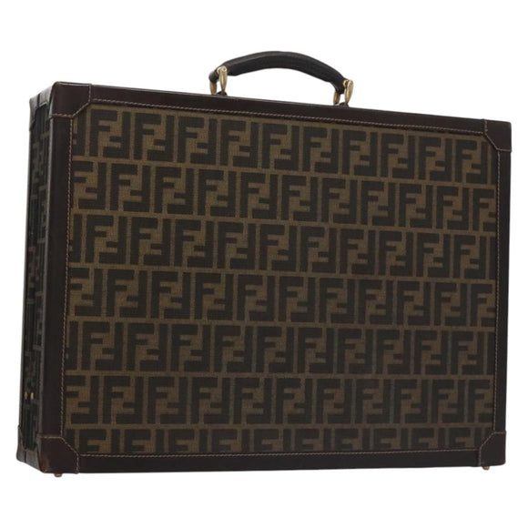 FENDI Attache case Zucca Canvas Trunk Black Brown Auth 113581