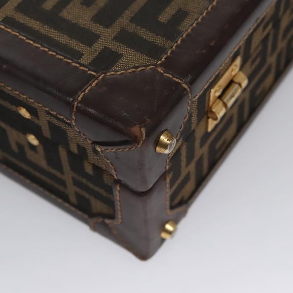 FENDI Attache case Zucca Canvas Trunk Black Brown Auth 113581