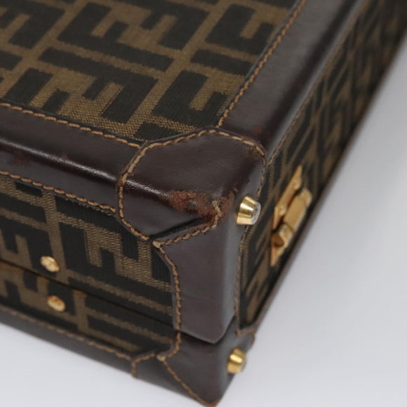 FENDI Attache case Zucca Canvas Trunk Black Brown Auth 113581