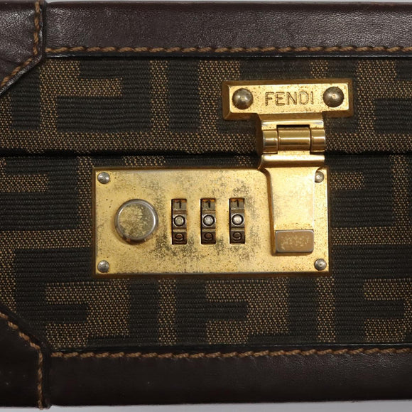 FENDI Attache case Zucca Canvas Trunk Black Brown Auth 113581