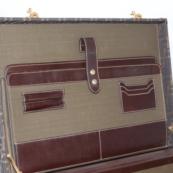 FENDI Attache case Zucca Canvas Trunk Black Brown Auth 113581