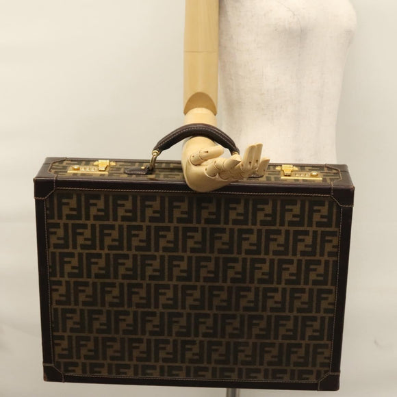FENDI Attache case Zucca Canvas Trunk Black Brown Auth 113581