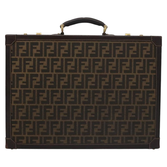 FENDI Attache case Zucca Canvas Trunk Black Brown Auth 113581