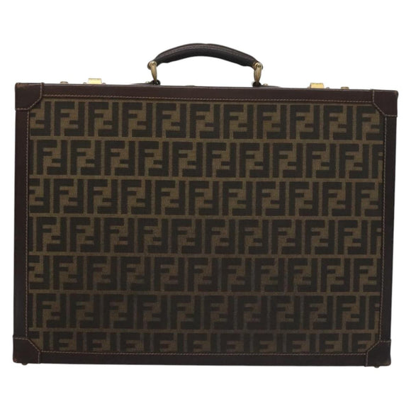 FENDI Attache case Zucca Canvas Trunk Black Brown Auth 113581