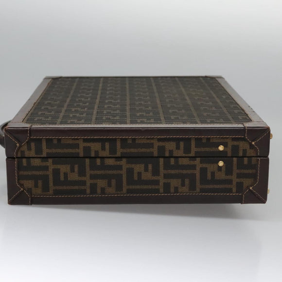 FENDI Attache case Zucca Canvas Trunk Black Brown Auth 113581