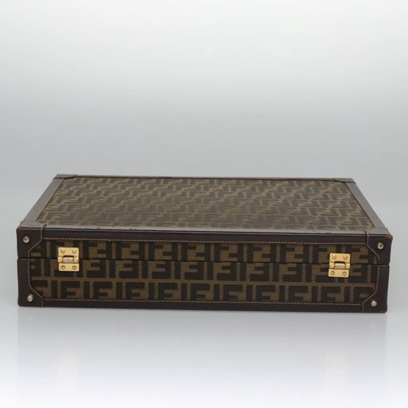 FENDI Attache case Zucca Canvas Trunk Black Brown Auth 113581