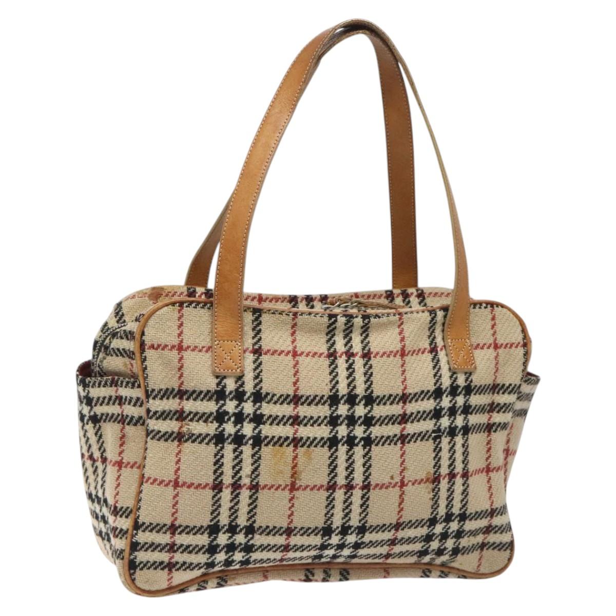 BURBERRY Nova Check Hand Bag Wool Beige Auth 113600