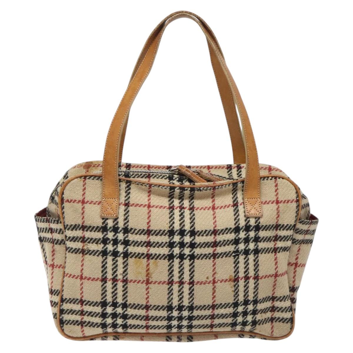 BURBERRY Nova Check Hand Bag Wool Beige Auth 113600 - 0