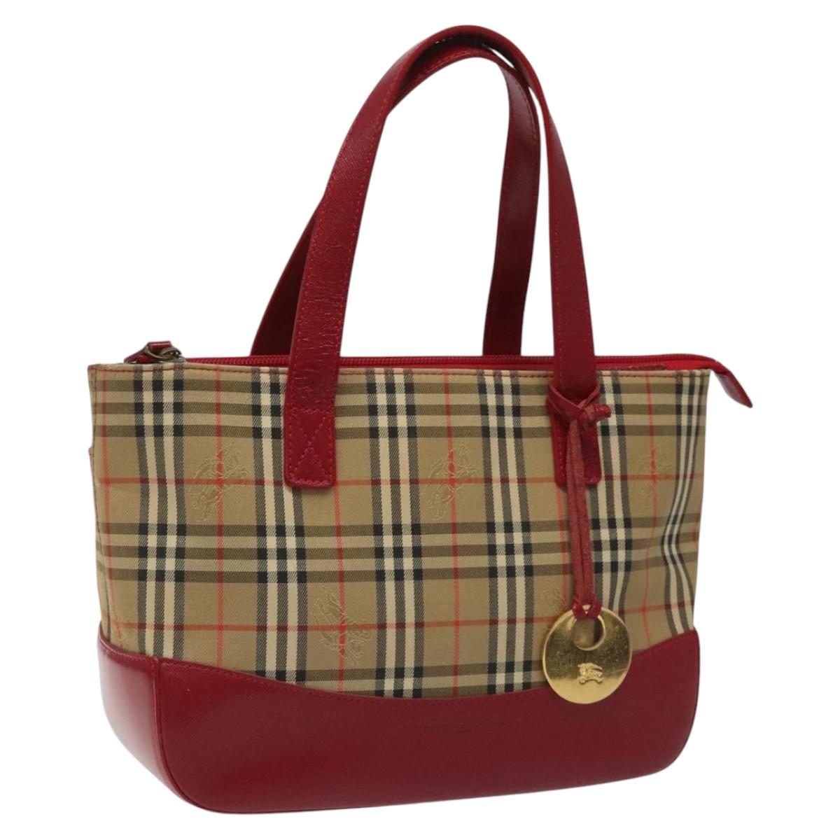 BURBERRY Nova Check Hand Bag Canvas Beige Auth 113637