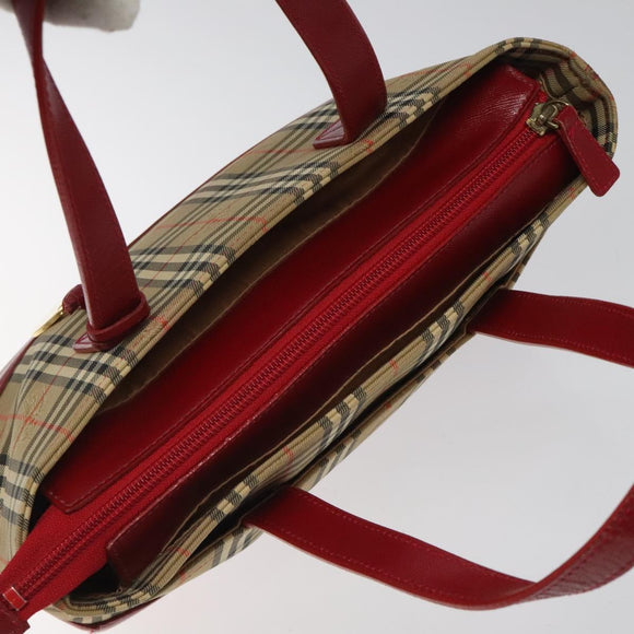 BURBERRY Nova Check Hand Bag Canvas Beige Auth 113637