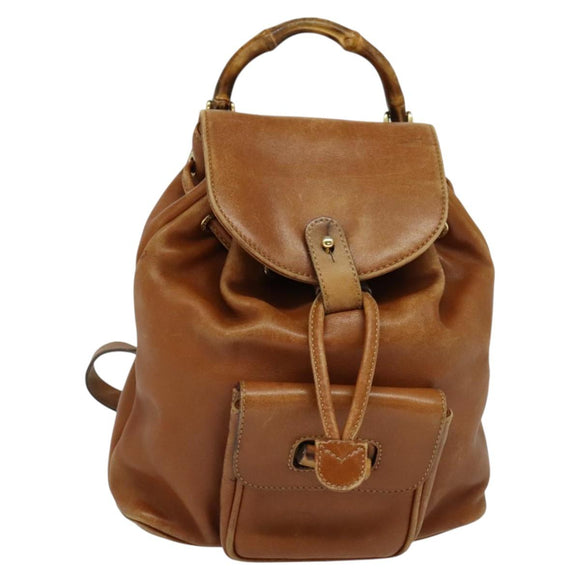GUCCI Bamboo Backpack Leather Brown 003 1956 0030 Auth 113656