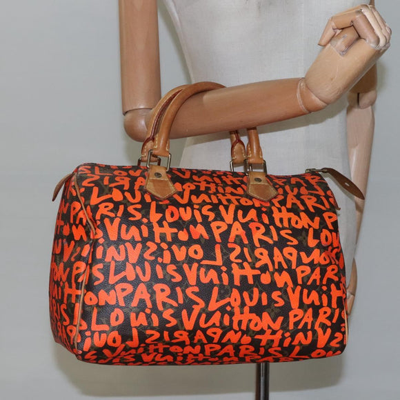 LOUIS VUITTON Monogram Graffiti Speedy 30 Hand Bag Orange M93705 LV Auth 113708A