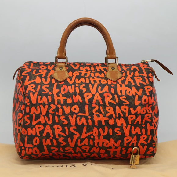LOUIS VUITTON Monogram Graffiti Speedy 30 Hand Bag Orange M93705 LV Auth 113708A