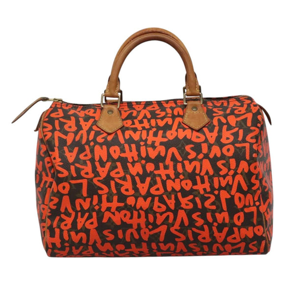 LOUIS VUITTON Monogram Graffiti Speedy 30 Hand Bag Orange M93705 LV Auth 113708A