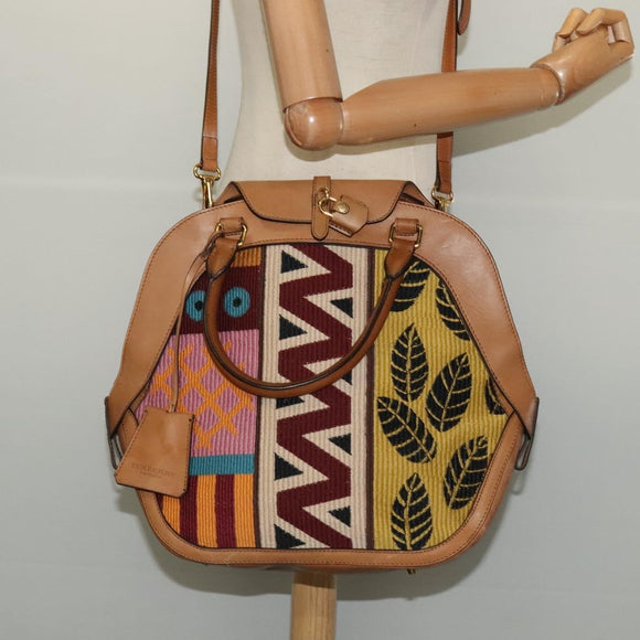 BURBERRY Hand Bag Leather 2way Beige Auth 113749V