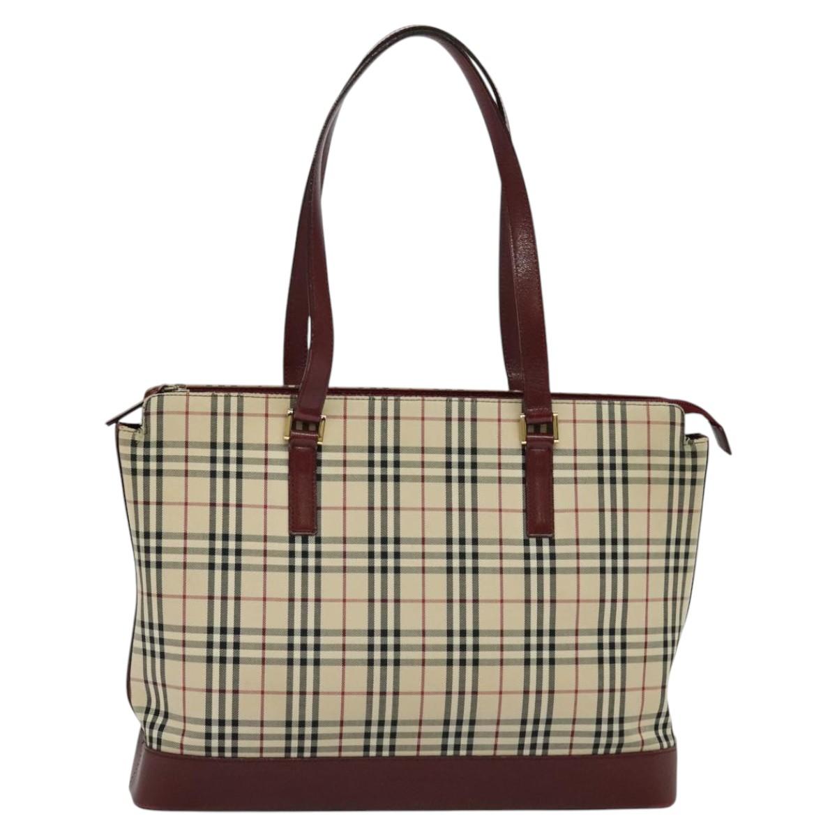 BURBERRY Nova Check Tote Bag Canvas Leather Beige Red gold Auth 113750 - 0