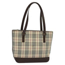 BURBERRY Nova Check Shoulder Bag Canvas Leather Beige Brown Silver Auth 113752-1