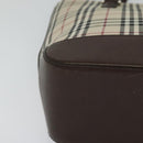 BURBERRY Nova Check Shoulder Bag Canvas Leather Beige Brown Silver Auth 113752-9