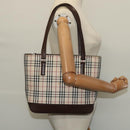 BURBERRY Nova Check Shoulder Bag Canvas Leather Beige Brown Silver Auth 113752-21