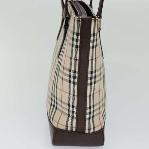BURBERRY Nova Check Shoulder Bag Canvas Leather Beige Brown Silver Auth 113752