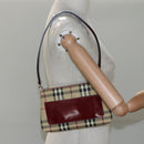 BURBERRY Nova Check Accessory Pouch PVC Leather Beige Silver Auth 113753-22