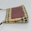 BURBERRY Nova Check Accessory Pouch PVC Leather Beige Silver Auth 113753-4