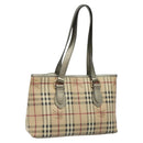 BURBERRY Nova Check Tote Bag PVC Leather Beige Silver Auth 113769-1