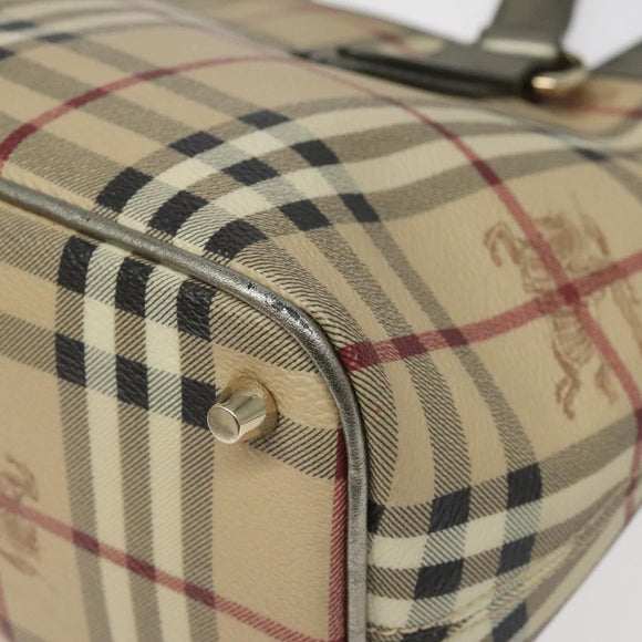 BURBERRY Nova Check Tote Bag PVC Leather Beige Silver Auth 113769