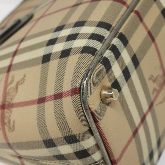 BURBERRY Nova Check Tote Bag PVC Leather Beige Silver Auth 113769