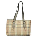 BURBERRY Nova Check Tote Bag PVC Leather Beige Silver Auth 113769-13