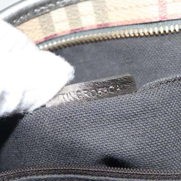 BURBERRY Nova Check Tote Bag PVC Leather Beige Silver Auth 113769