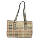 BURBERRY Nova Check Tote Bag PVC Leather Beige Silver Auth 113769-2